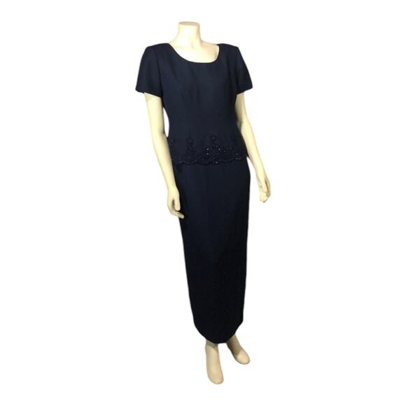 R & M Richard’s formal navy dress looks like a 2 piece with beading size 8 - Picture 3 of 12